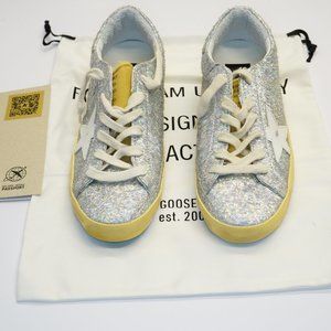 Golden Goose Superstar Glitter Low-Top Sneakers, Size 38, New W COA, Bag